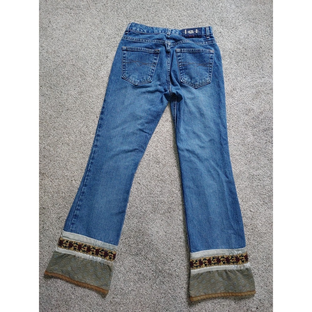 Vtg lei Denim Jeans Womens Sz 5 Bohemian Flare Patch Floral Embellished Cottage - Picture 6 of 9